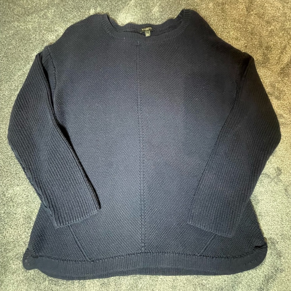 Talbots Size XLP Classic Blue 100% Pima Cotton Sweater Knit Top